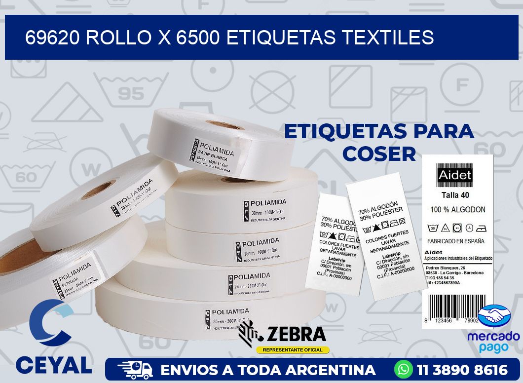 69620 ROLLO X 6500 ETIQUETAS TEXTILES