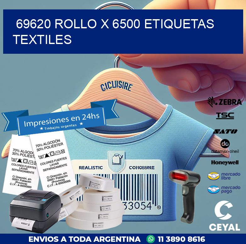 69620 ROLLO X 6500 ETIQUETAS TEXTILES