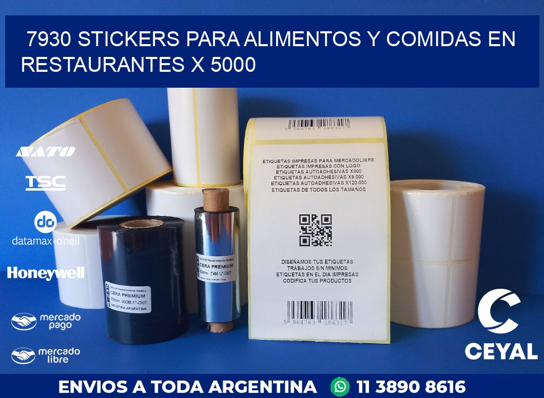 7930 STICKERS PARA ALIMENTOS Y COMIDAS EN RESTAURANTES X 5000