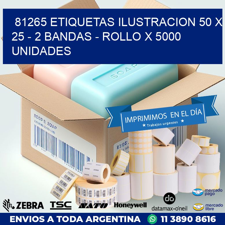 81265 ETIQUETAS ILUSTRACION 50 X 25 - 2 BANDAS - ROLLO X 5000 UNIDADES