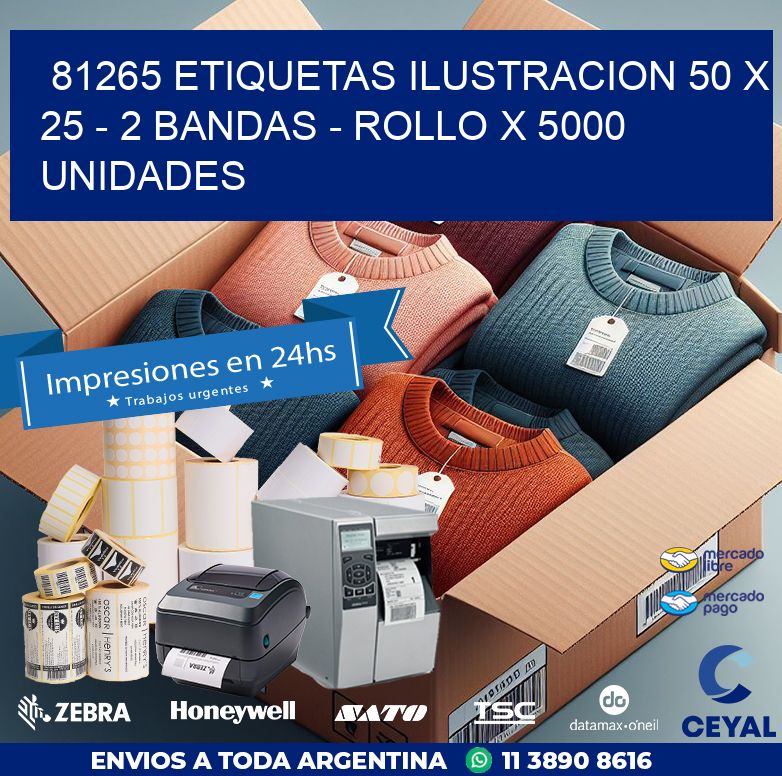 81265 ETIQUETAS ILUSTRACION 50 X 25 – 2 BANDAS – ROLLO X 5000 UNIDADES