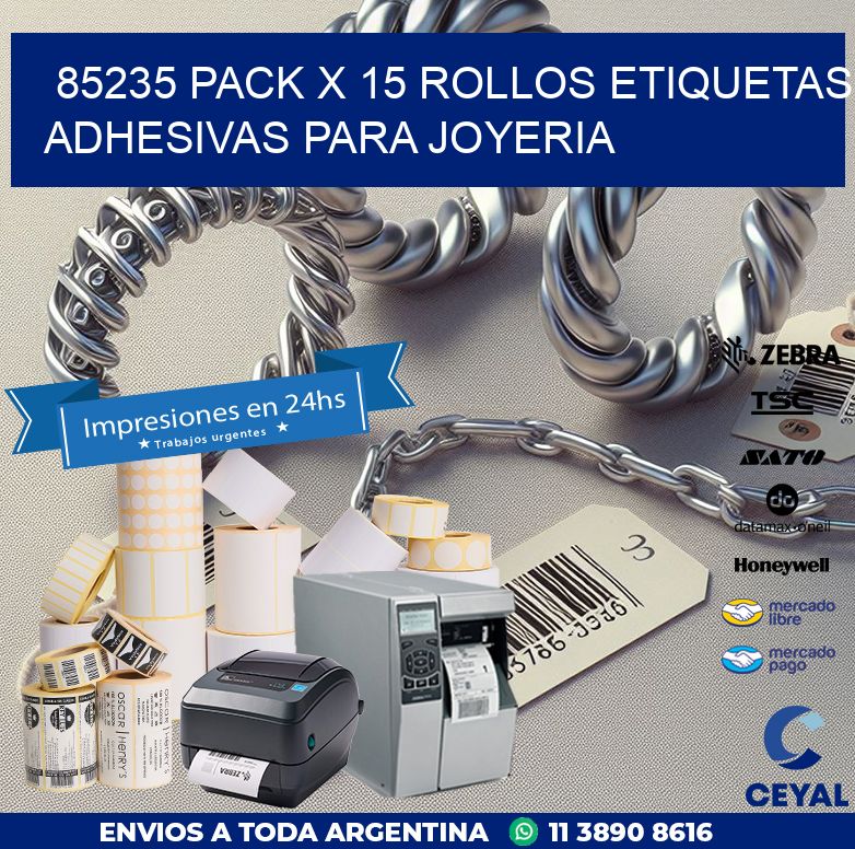 85235 PACK X 15 ROLLOS ETIQUETAS ADHESIVAS PARA JOYERIA