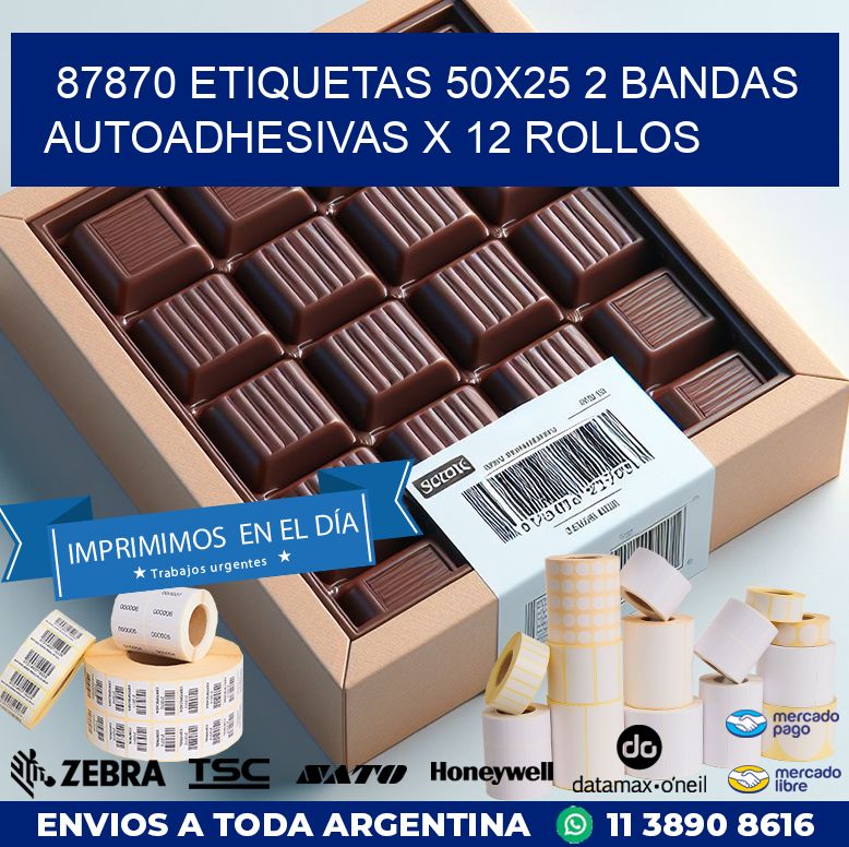 87870 ETIQUETAS 50X25 2 BANDAS AUTOADHESIVAS X 12 ROLLOS