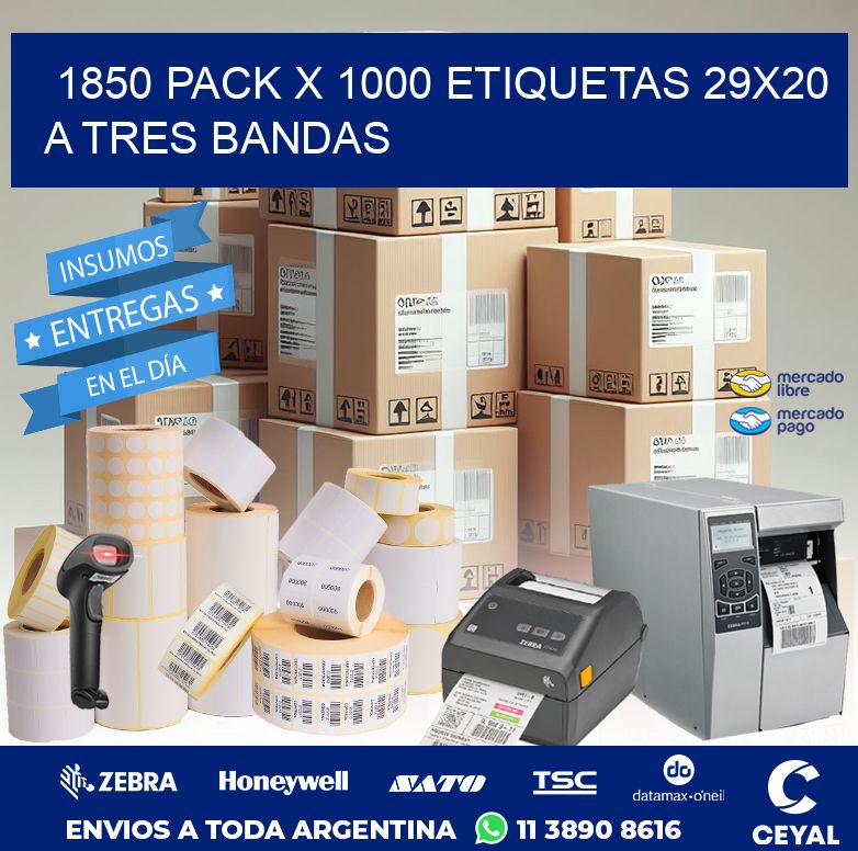 1850 PACK X 1000 ETIQUETAS 29X20 A TRES BANDAS