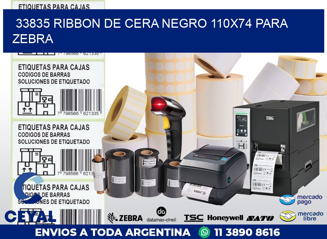 33835 RIBBON DE CERA NEGRO 110X74 PARA ZEBRA