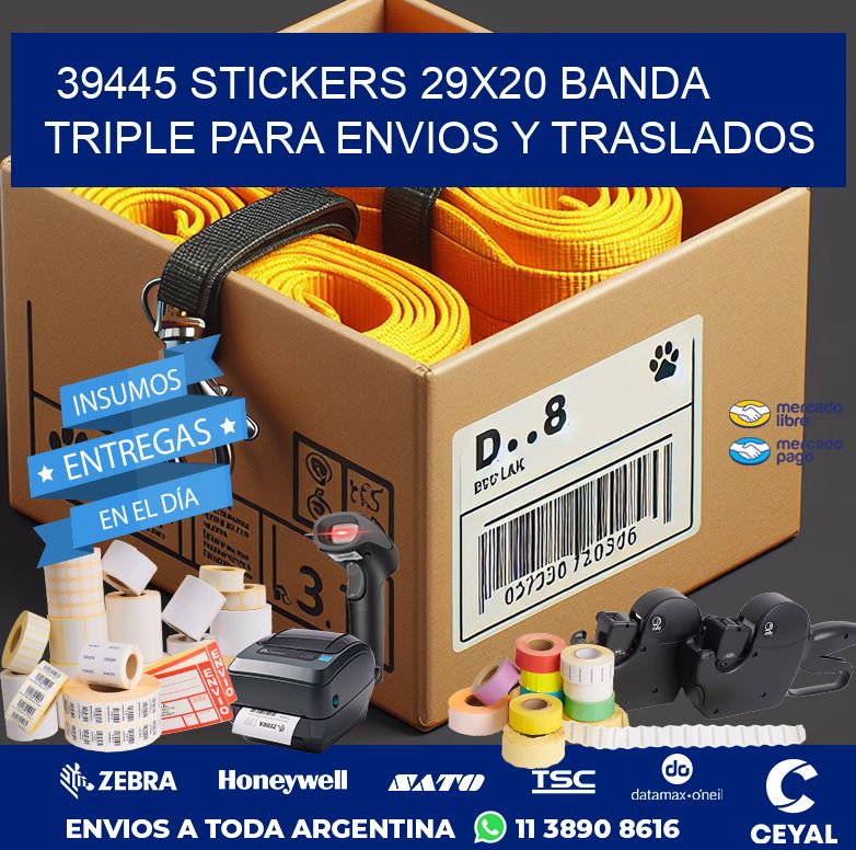 39445 STICKERS 29X20 BANDA TRIPLE PARA ENVIOS Y TRASLADOS