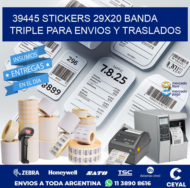 39445 STICKERS 29X20 BANDA TRIPLE PARA ENVIOS Y TRASLADOS