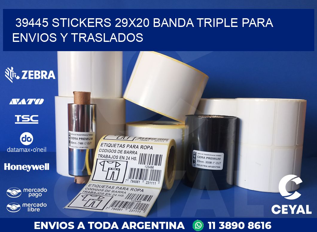 39445 STICKERS 29X20 BANDA TRIPLE PARA ENVIOS Y TRASLADOS