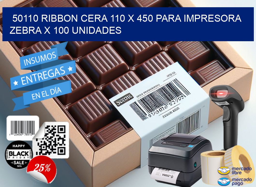 50110 RIBBON CERA 110 X 450 PARA IMPRESORA ZEBRA X 100 UNIDADES