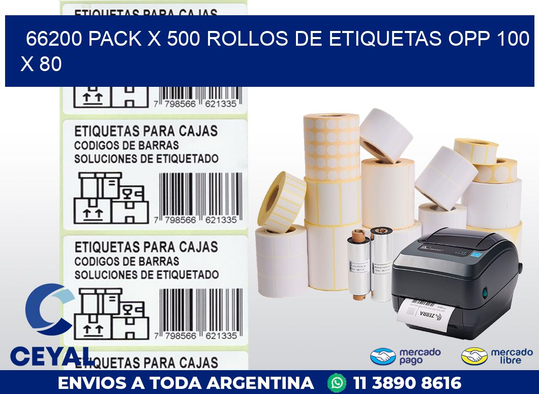 66200 PACK X 500 ROLLOS DE ETIQUETAS OPP 100 X 80