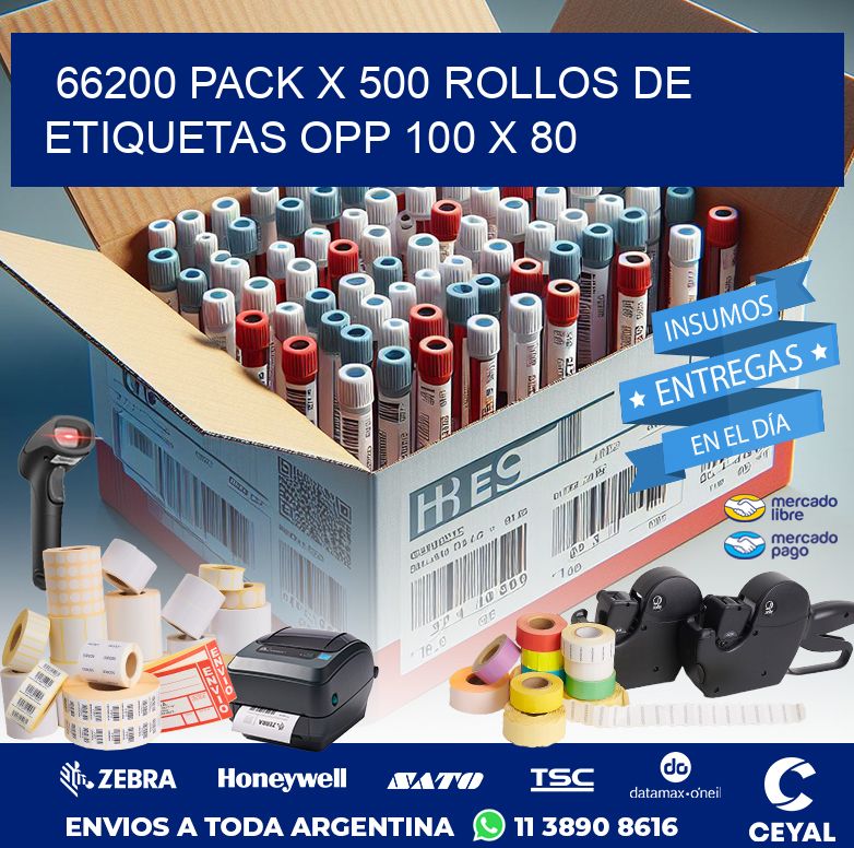 66200 PACK X 500 ROLLOS DE ETIQUETAS OPP 100 X 80