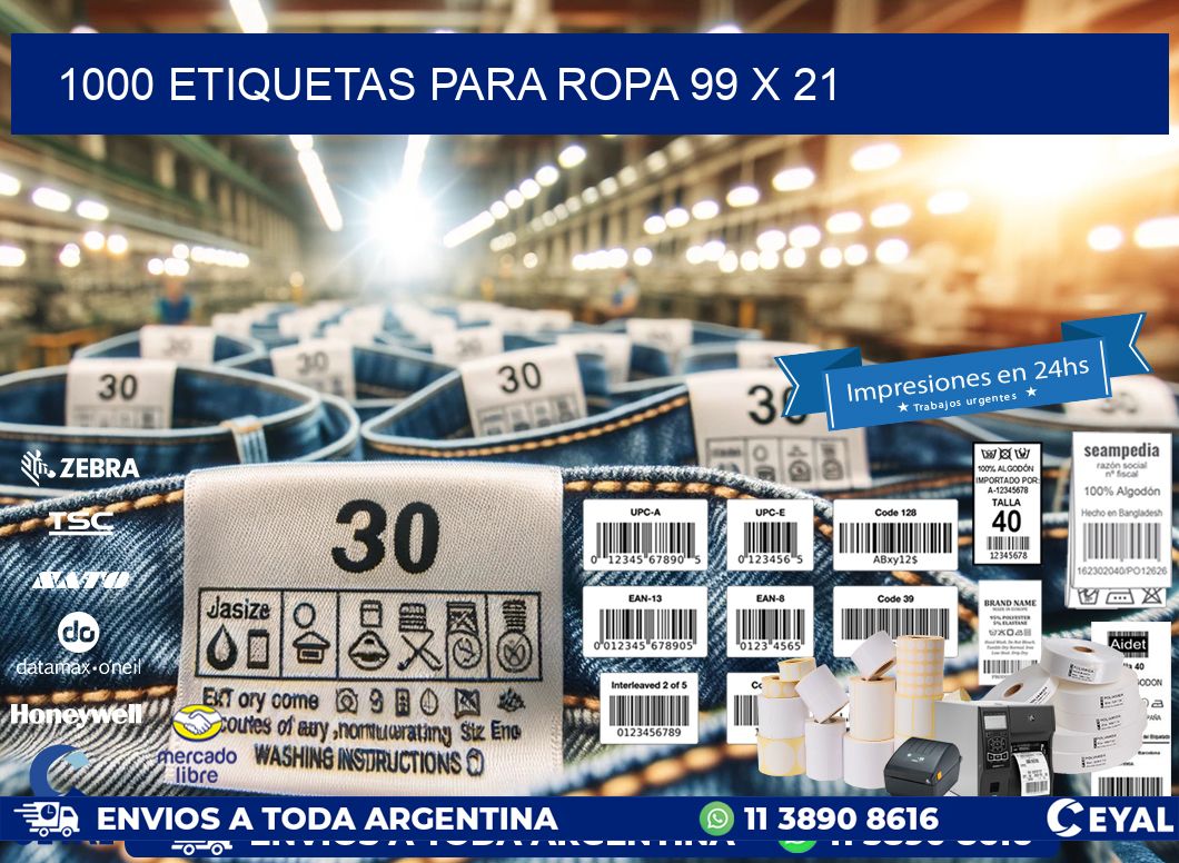 1000 ETIQUETAS PARA ROPA 99 x 21