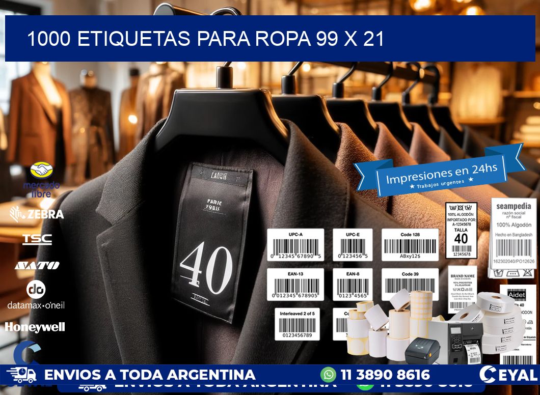 1000 ETIQUETAS PARA ROPA 99 x 21