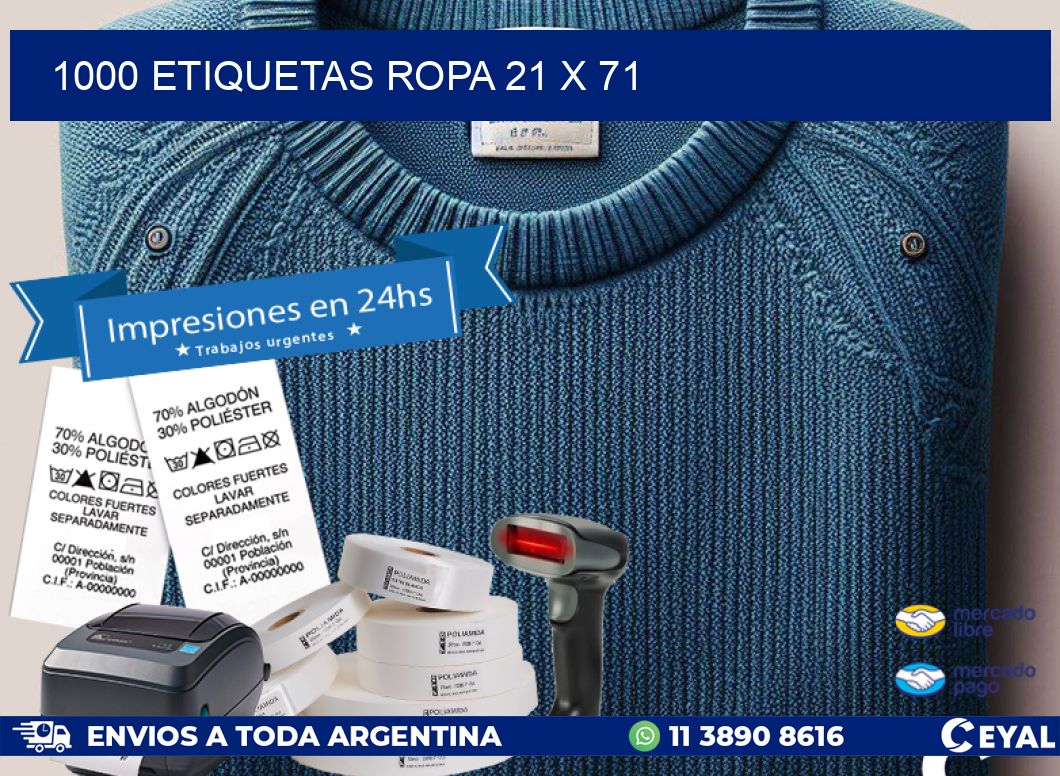 1000 ETIQUETAS ROPA 21 x 71