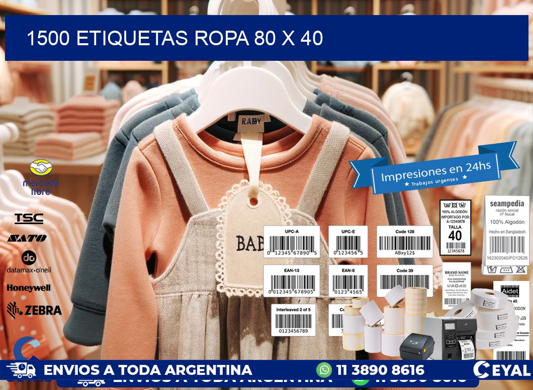 1500 ETIQUETAS ROPA 80 x 40