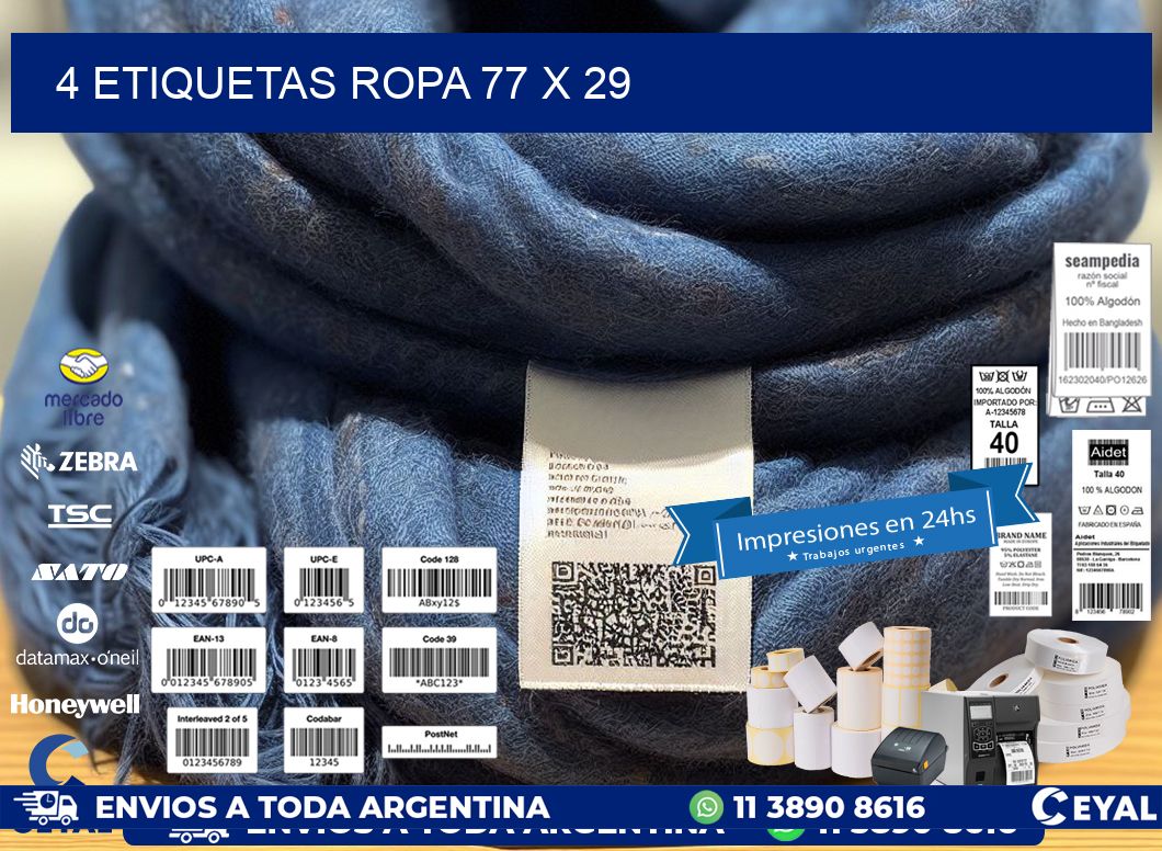 4 ETIQUETAS ROPA 77 x 29