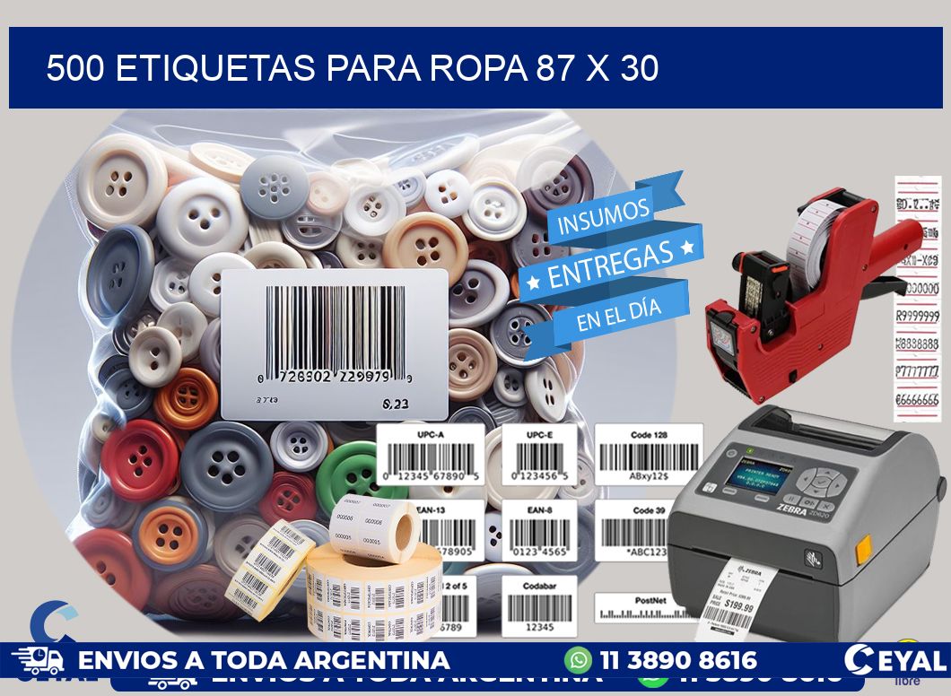 500 ETIQUETAS PARA ROPA 87 x 30