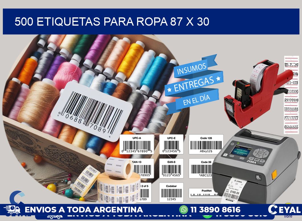 500 ETIQUETAS PARA ROPA 87 x 30