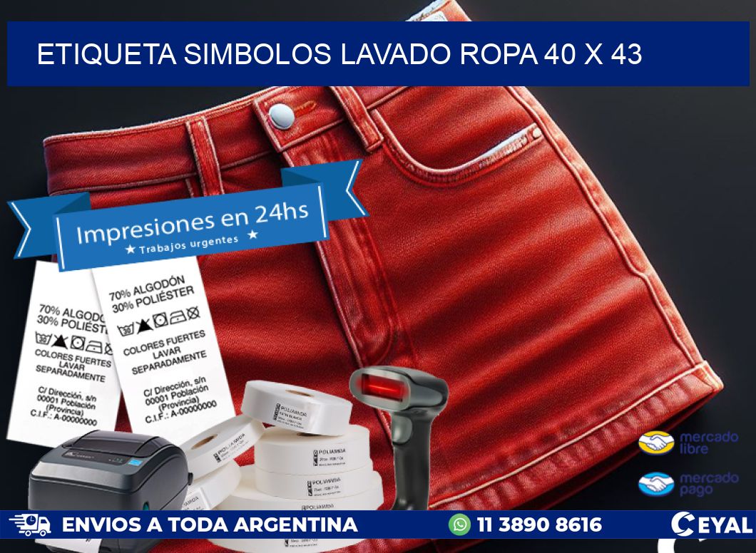 ETIQUETA SIMBOLOS LAVADO ROPA 40 x 43