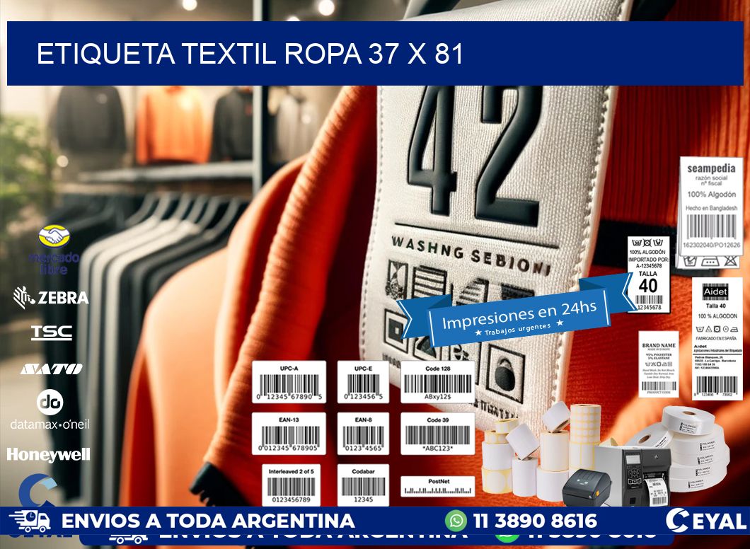 ETIQUETA TEXTIL ROPA 37 x 81