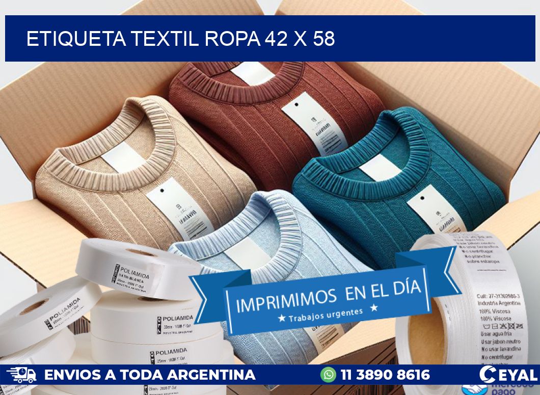 ETIQUETA TEXTIL ROPA 42 x 58