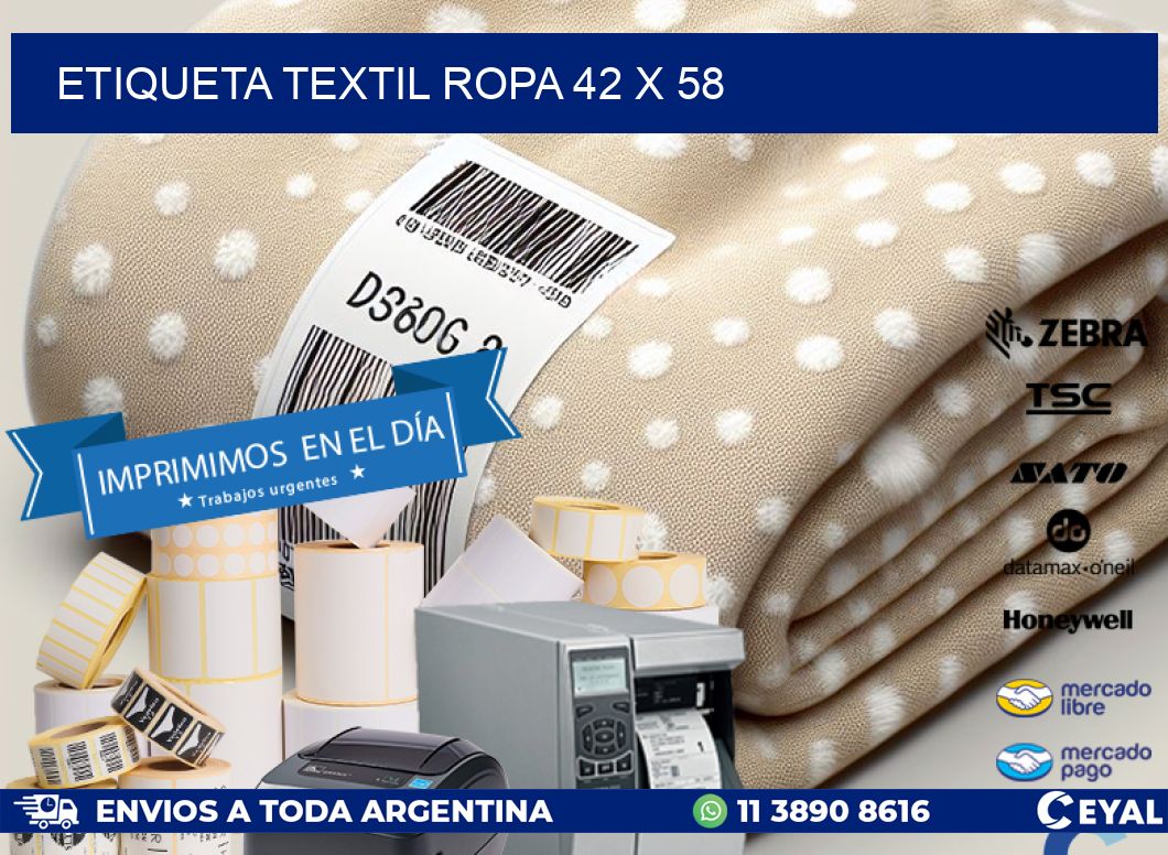 ETIQUETA TEXTIL ROPA 42 x 58