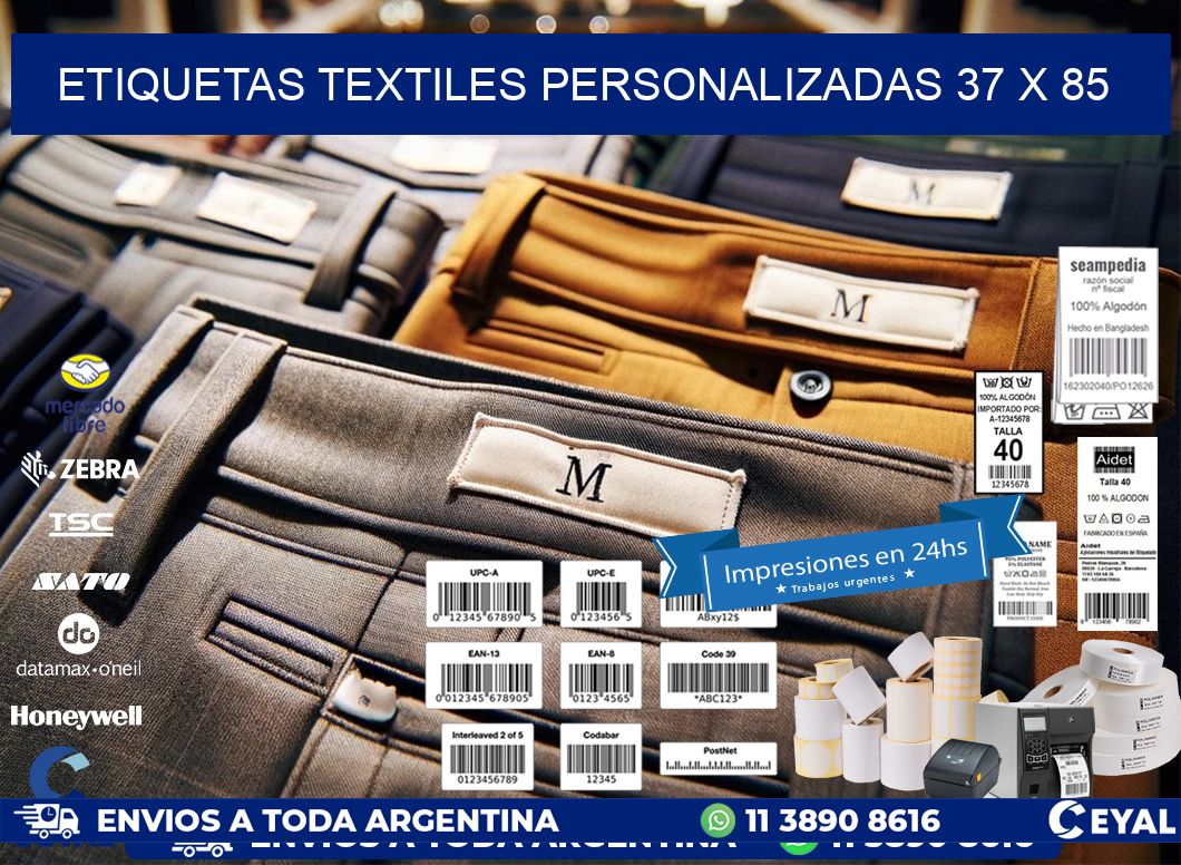 ETIQUETAS TEXTILES PERSONALIZADAS 37 x 85