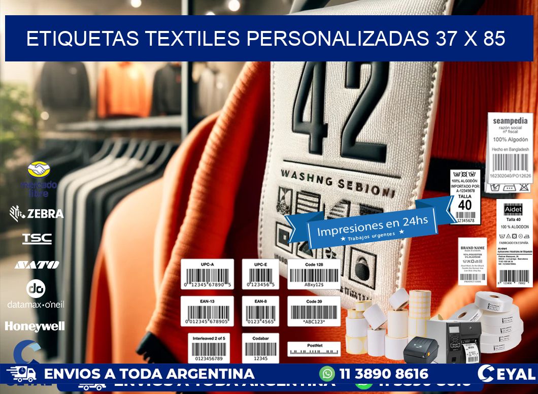 ETIQUETAS TEXTILES PERSONALIZADAS 37 x 85