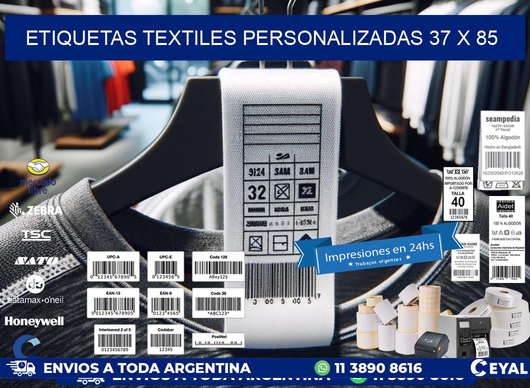 ETIQUETAS TEXTILES PERSONALIZADAS 37 x 85