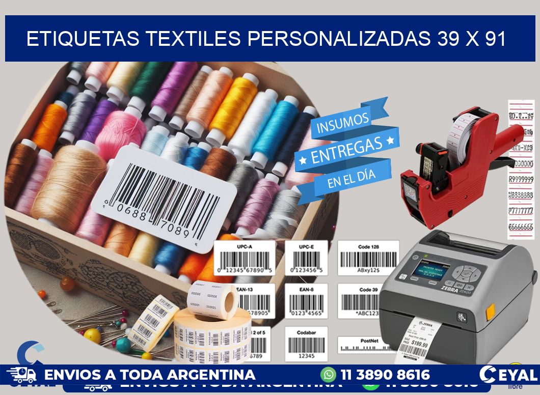 ETIQUETAS TEXTILES PERSONALIZADAS 39 x 91