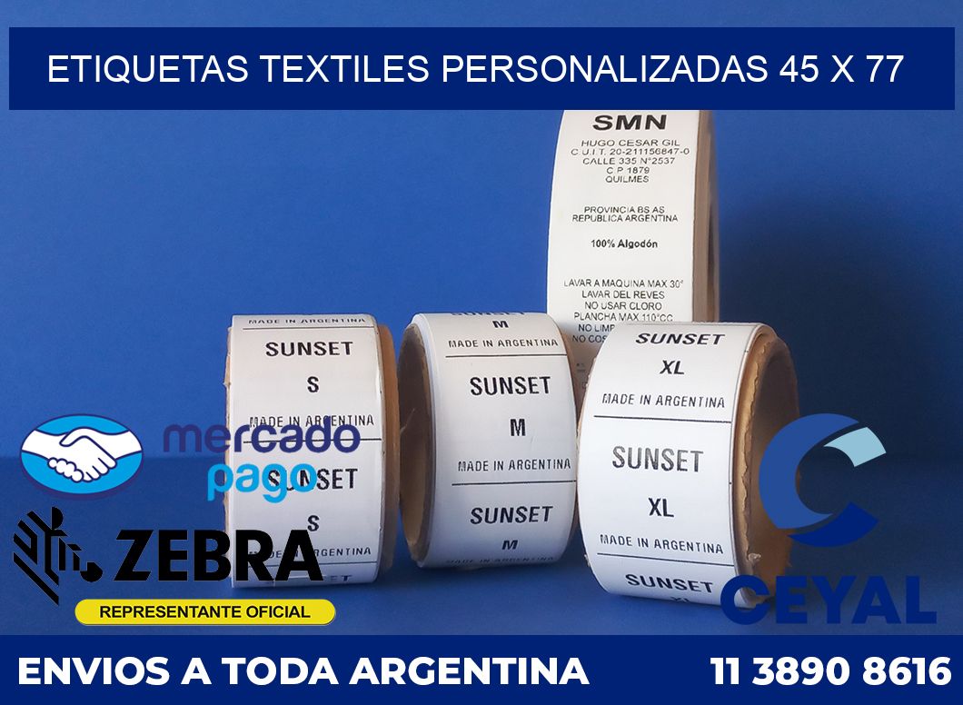 ETIQUETAS TEXTILES PERSONALIZADAS 45 x 77