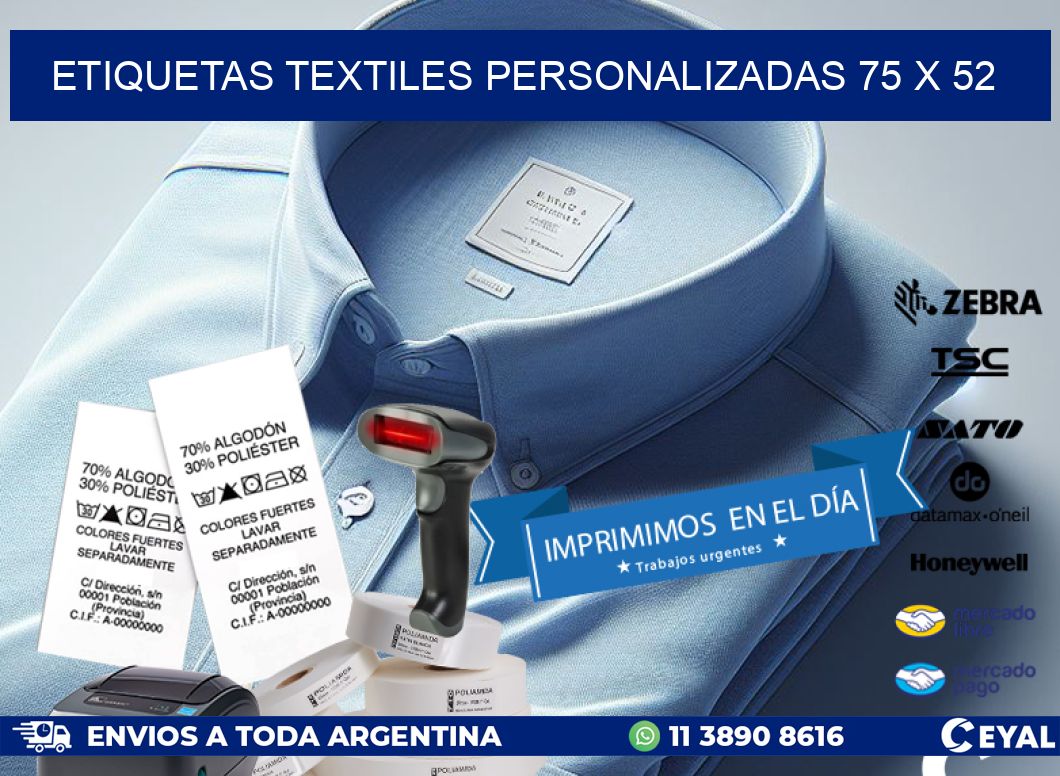 ETIQUETAS TEXTILES PERSONALIZADAS 75 x 52