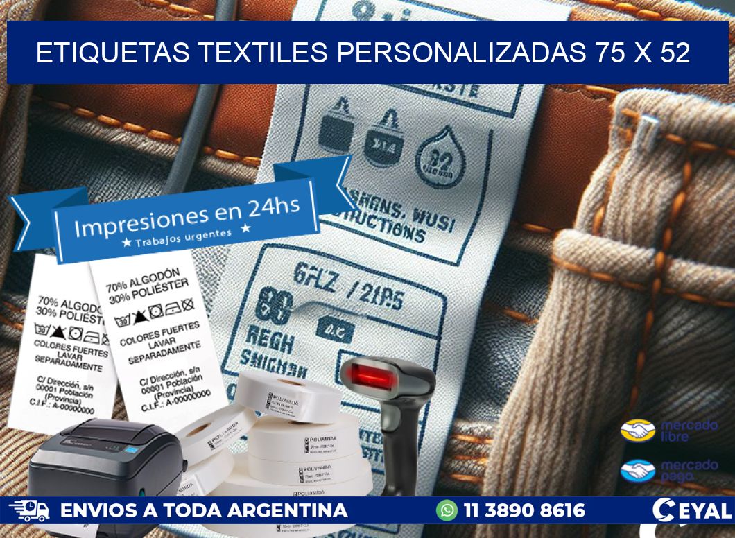 ETIQUETAS TEXTILES PERSONALIZADAS 75 x 52