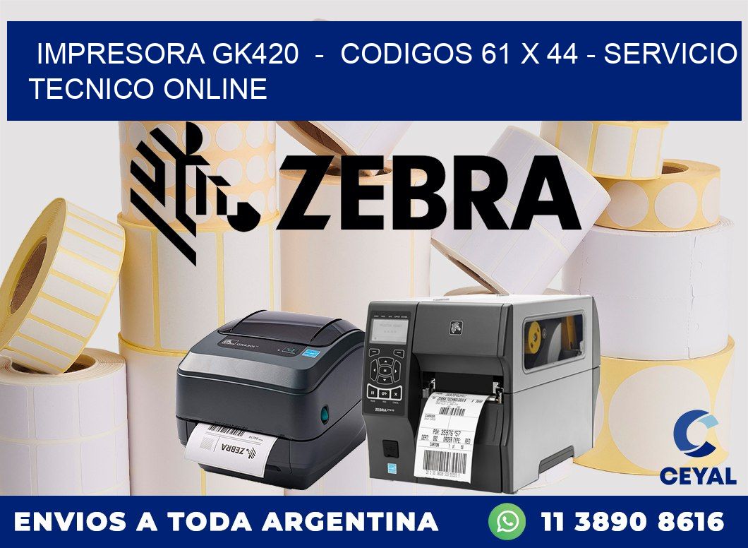 IMPRESORA GK420  -  CODIGOS 61 x 44 - SERVICIO TECNICO ONLINE