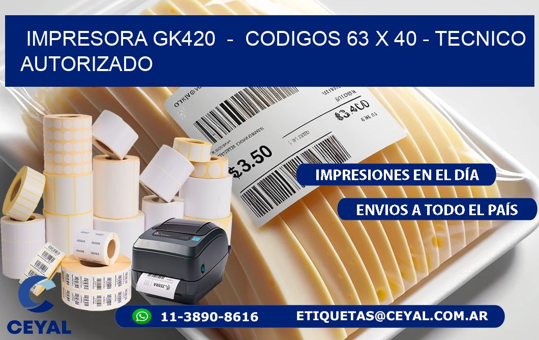 IMPRESORA GK420 - CODIGOS 63 x 40 - TECNICO AUTORIZADO