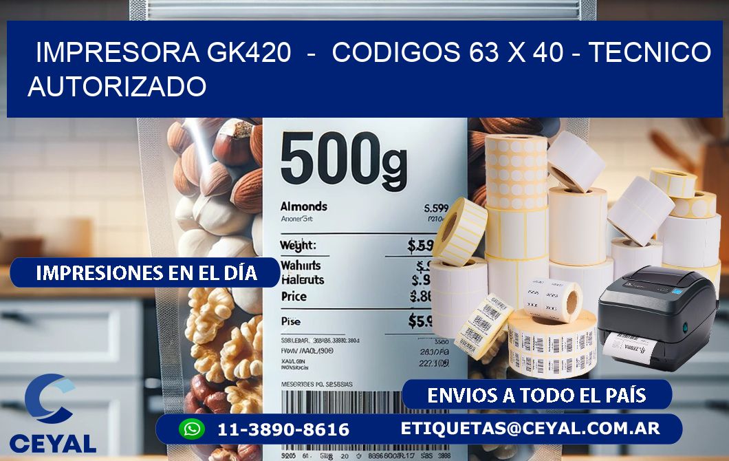 IMPRESORA GK420 - CODIGOS 63 x 40 - TECNICO AUTORIZADO