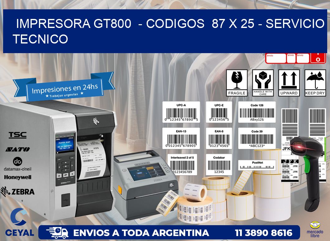 IMPRESORA GT800  - CODIGOS  87 x 25 - SERVICIO TECNICO
