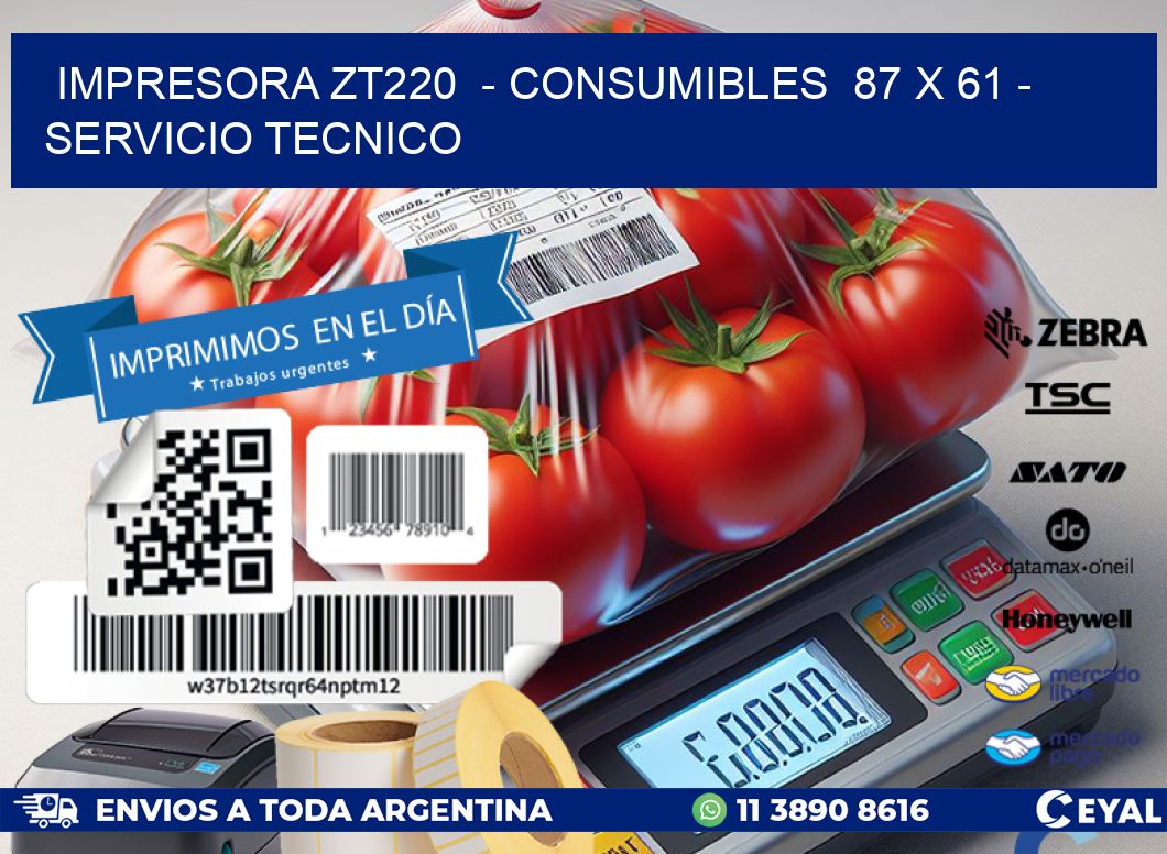 IMPRESORA ZT220  – CONSUMIBLES  87 x 61 – SERVICIO TECNICO