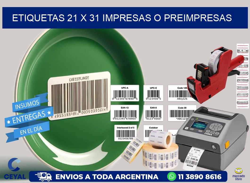 ETIQUETAS 21 x 31 IMPRESAS O PREIMPRESAS