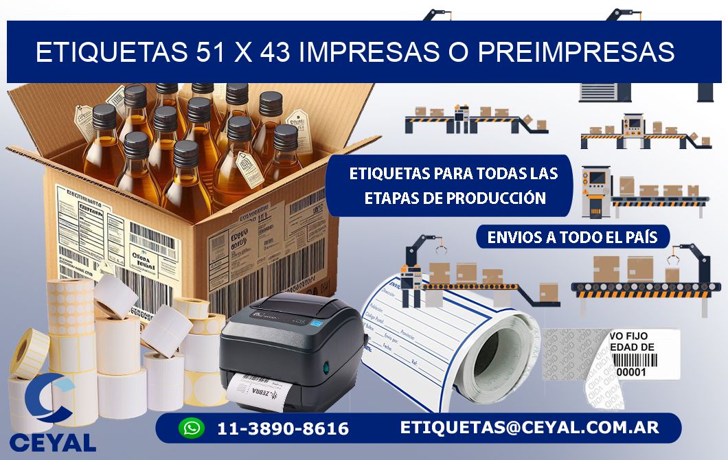 ETIQUETAS 51 x 43 IMPRESAS O PREIMPRESAS