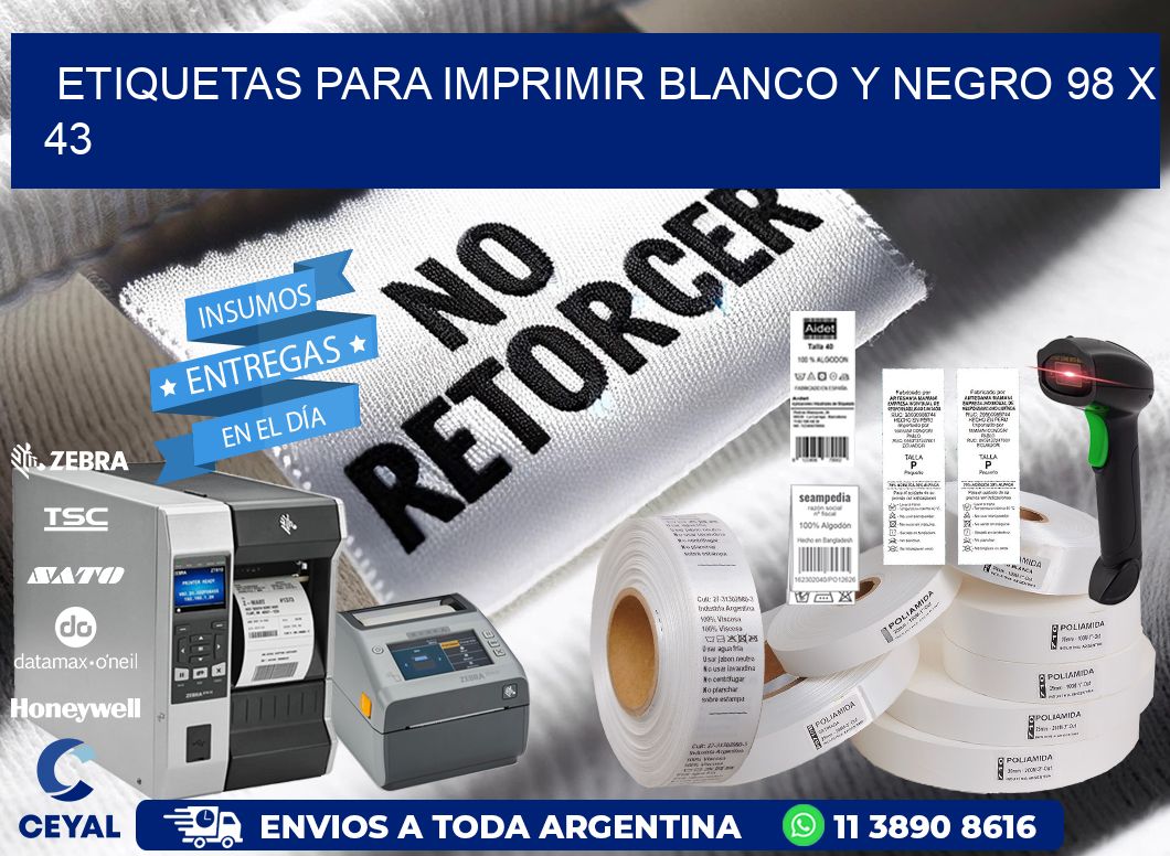 etiquetas para imprimir blanco y negro 98 x 43