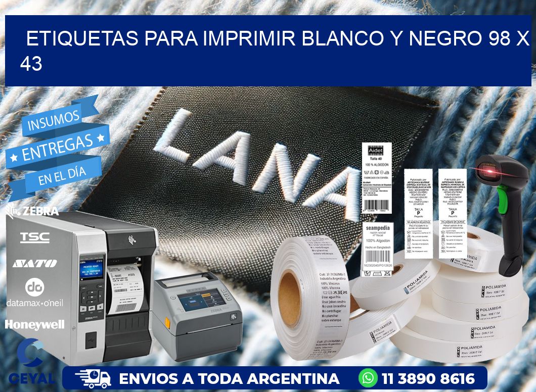 etiquetas para imprimir blanco y negro 98 x 43