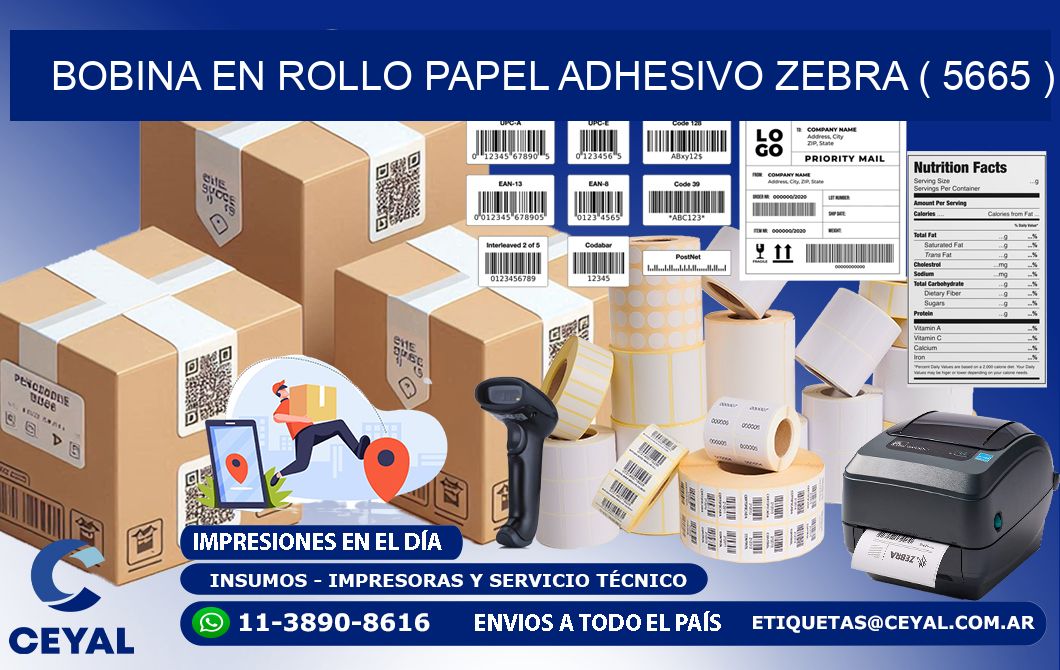 BOBINA EN ROLLO PAPEL ADHESIVO ZEBRA ( 5665 )