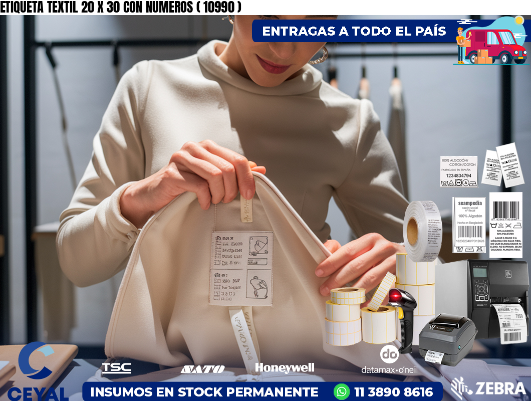 ETIQUETA TEXTIL 20 X 30 CON NUMEROS ( 10990 )