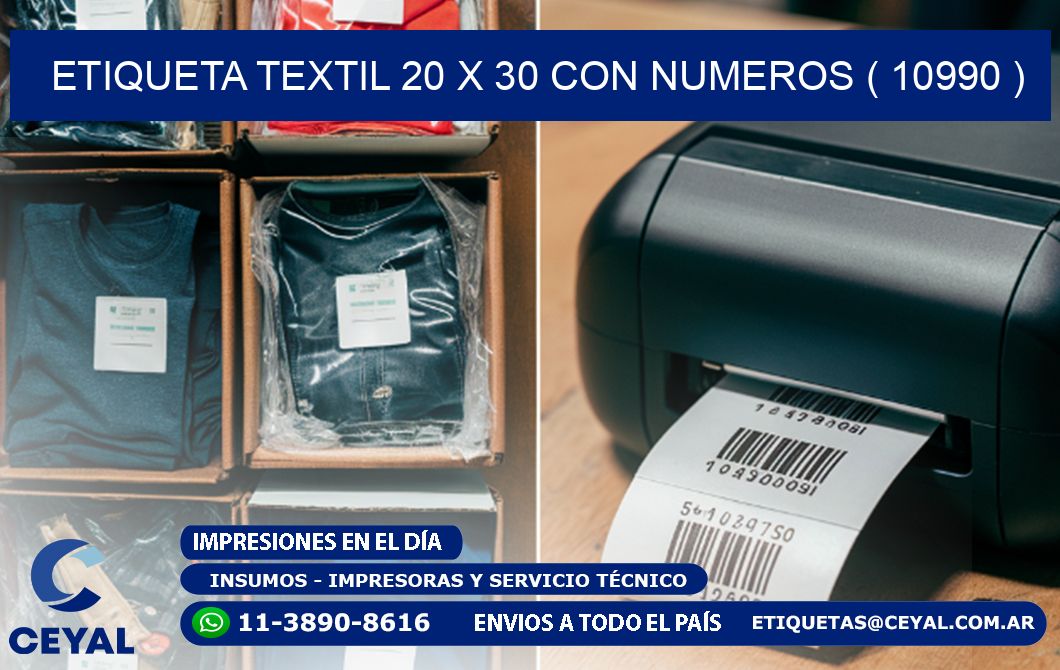 ETIQUETA TEXTIL 20 X 30 CON NUMEROS ( 10990 )