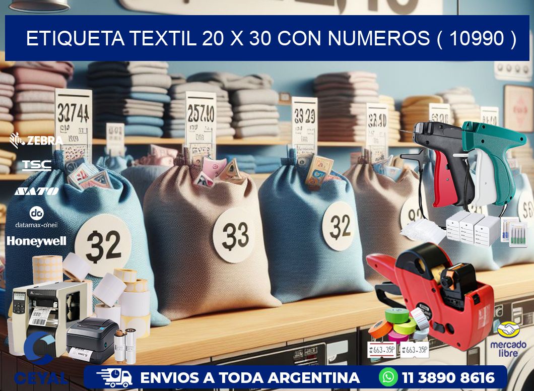 ETIQUETA TEXTIL 20 X 30 CON NUMEROS ( 10990 )