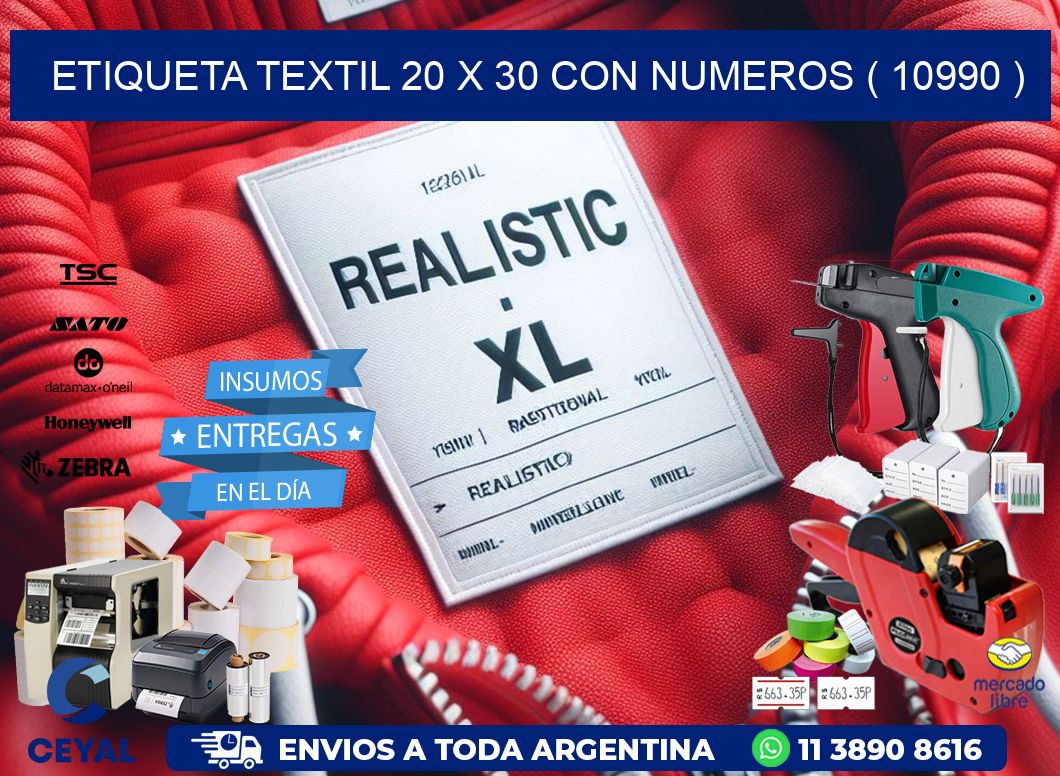 ETIQUETA TEXTIL 20 X 30 CON NUMEROS ( 10990 )