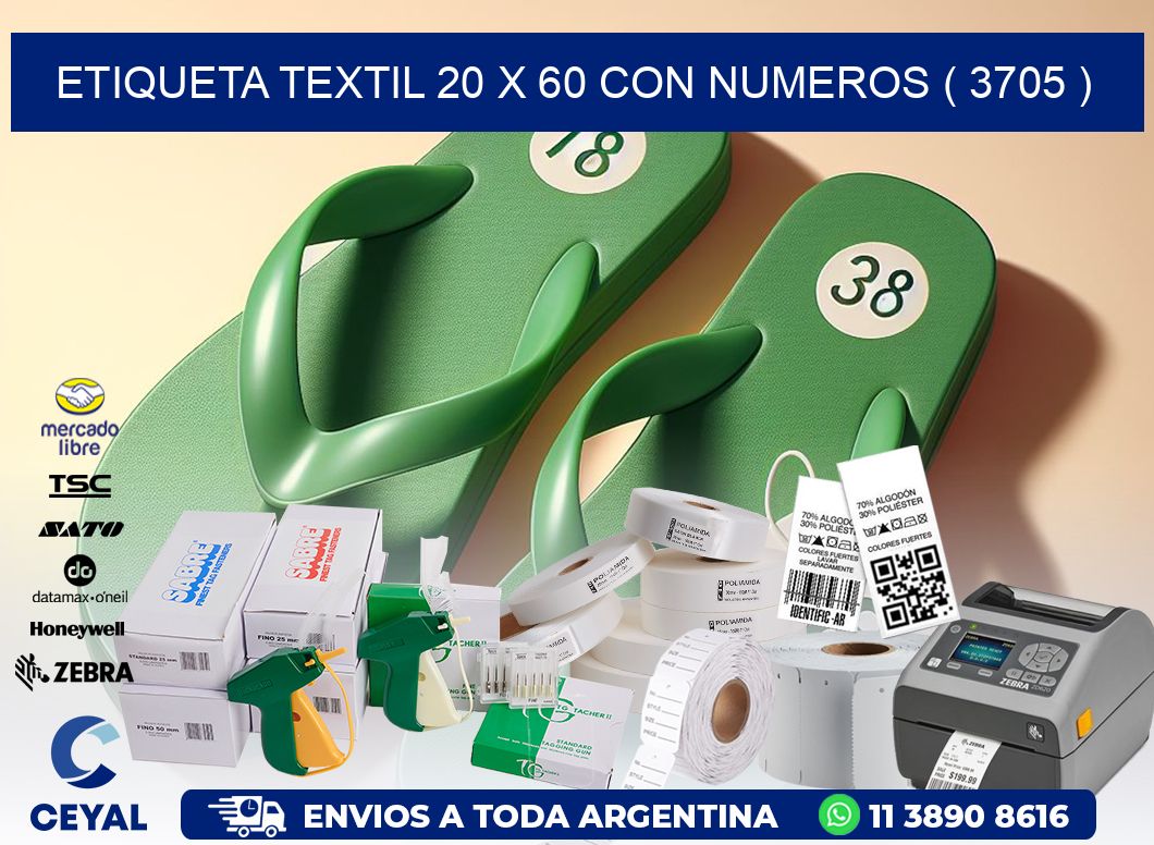 ETIQUETA TEXTIL 20 X 60 CON NUMEROS ( 3705 )