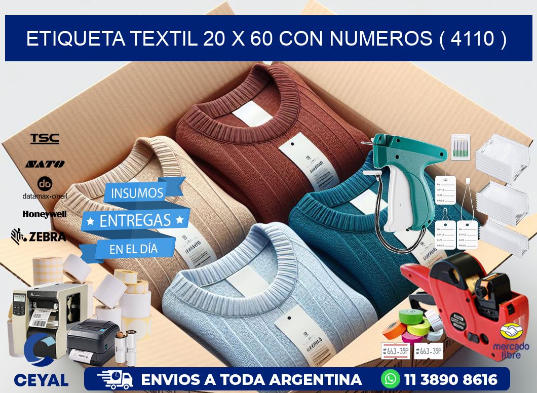 ETIQUETA TEXTIL 20 X 60 CON NUMEROS ( 4110 )