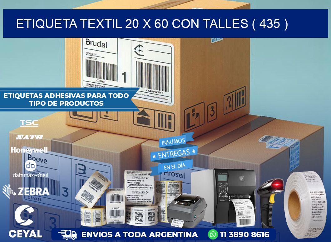 ETIQUETA TEXTIL 20 X 60 CON TALLES ( 435 )